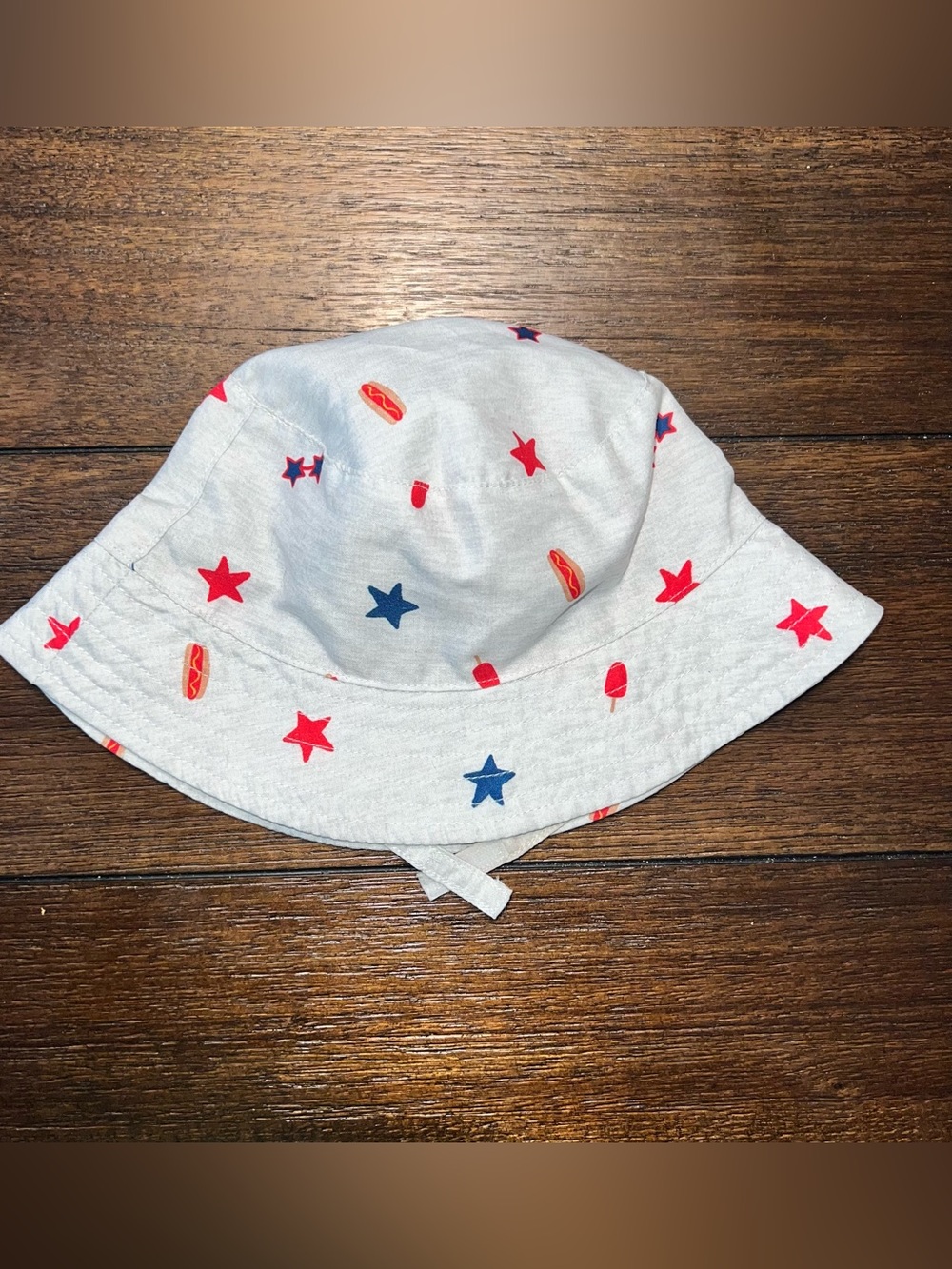 Baby Gray Bucket Hat with Red & Blue Stars